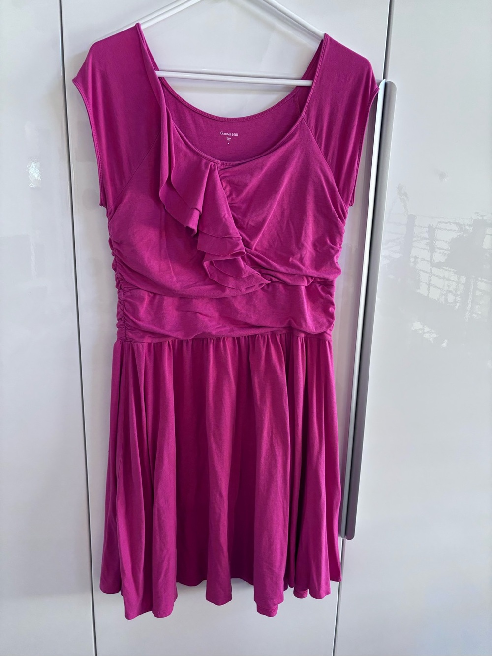 Garnet Hill Pink Ruffle-Front Fit-and-Flare Dress Size M